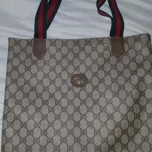 Vintage Gucci Small Tote GG Red Green Strap